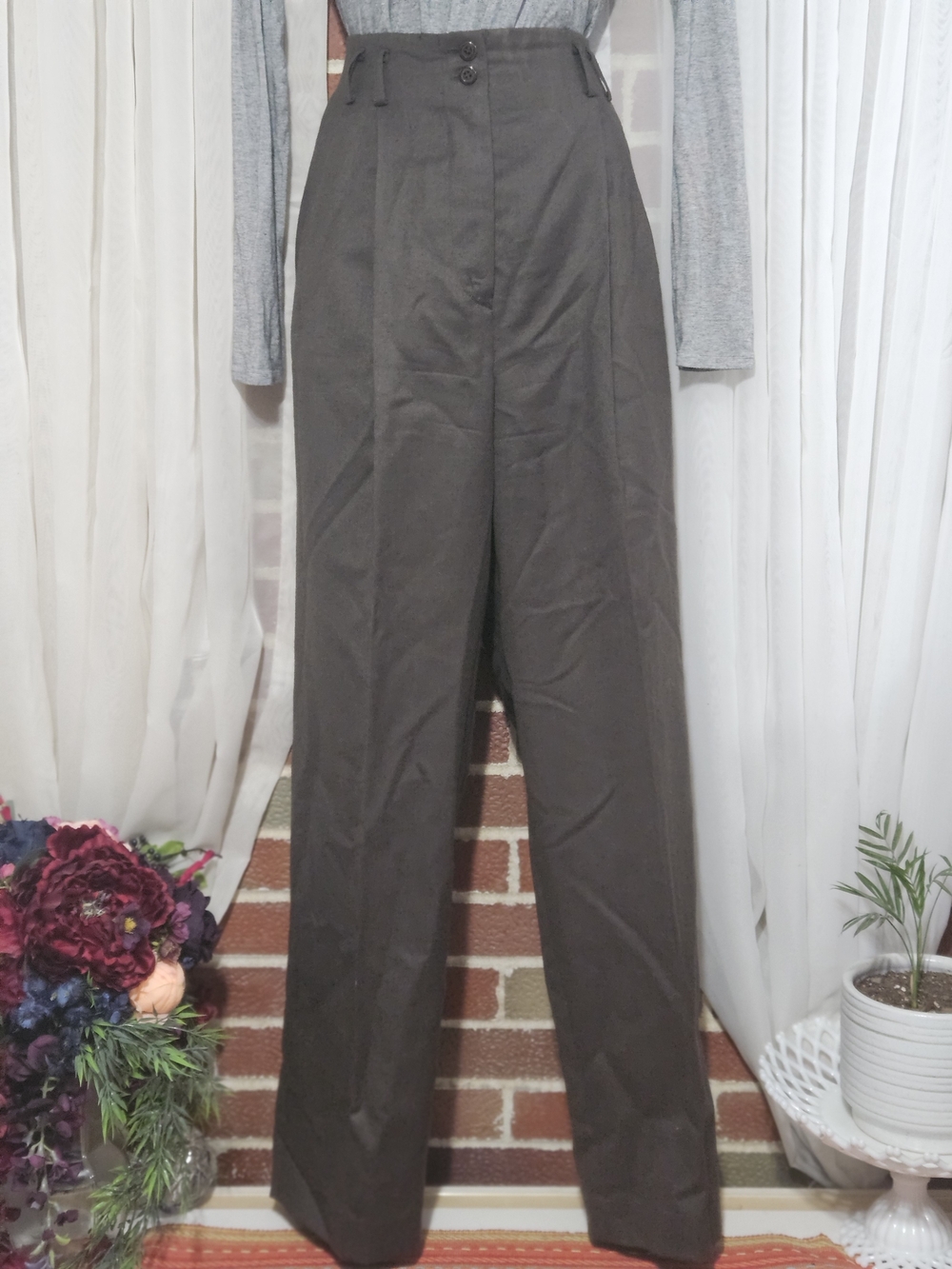 Rafaella Straight-Leg High-Waist Pants in Dark Brown